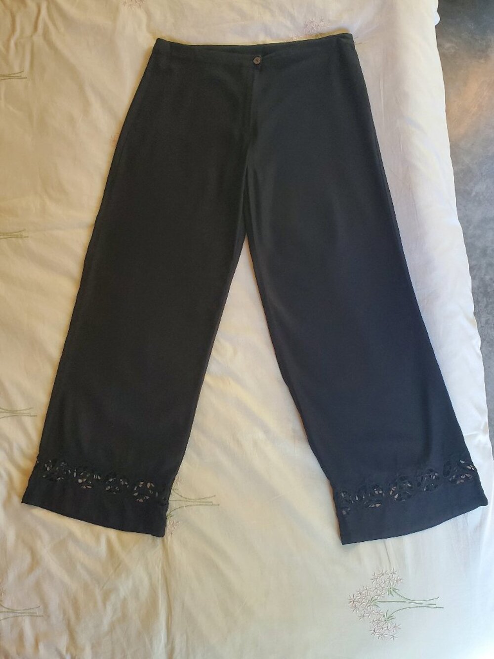 Uluwatu Black Pants M Handmade Balinese Lace Straight Leg Casual Resortwear